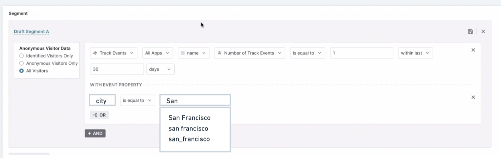 Data Explorer: Search for event property values when building segments or in group bys