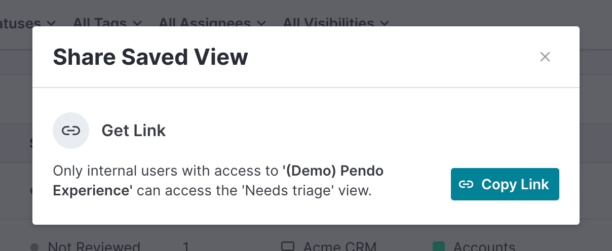 Pendo Feedback: Share Saved View