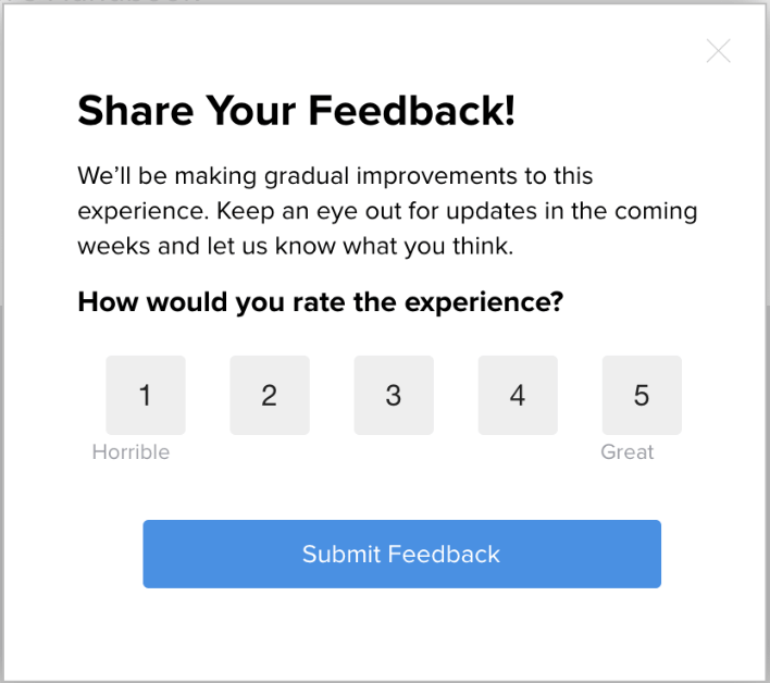 in app survey provided by Pendo in app guides