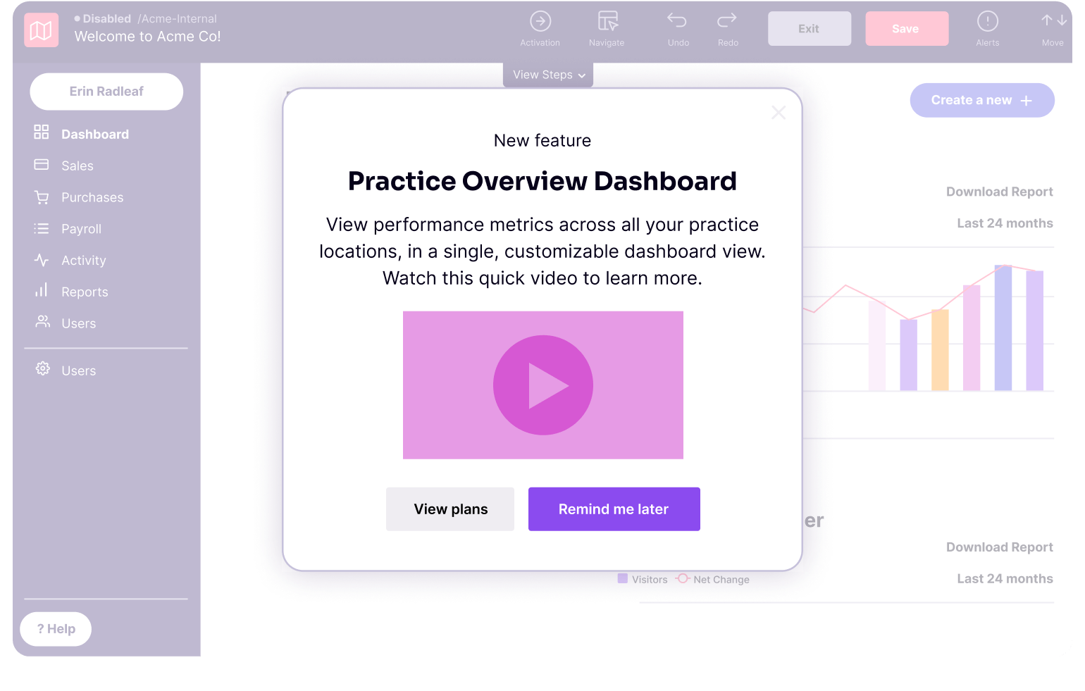 Feature highlights to help guide user onboarding process to ensure full use of the platform