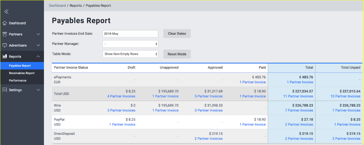 A screenshot of TUNE's new invoicing and billing product, TUNE Pay.
