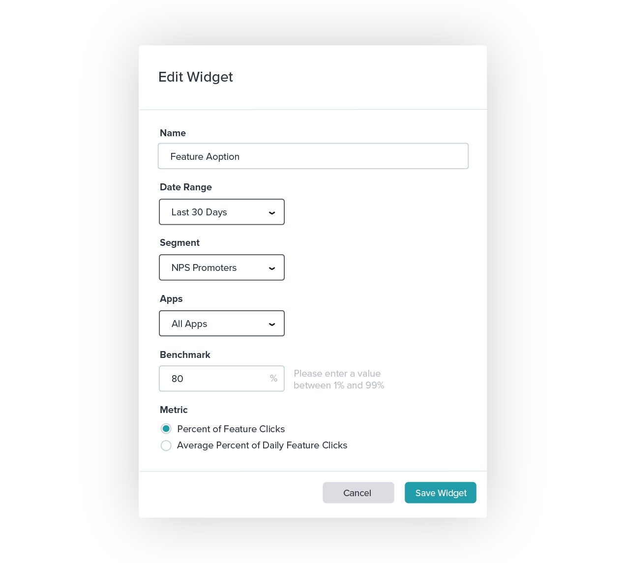 Pendo: Data-informed onboarding - Usage by promoters - edit widget