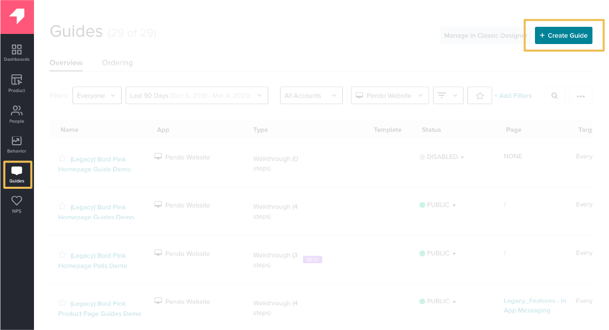 Pendo: Getting Started with In-app Onboarding - How to create a guide