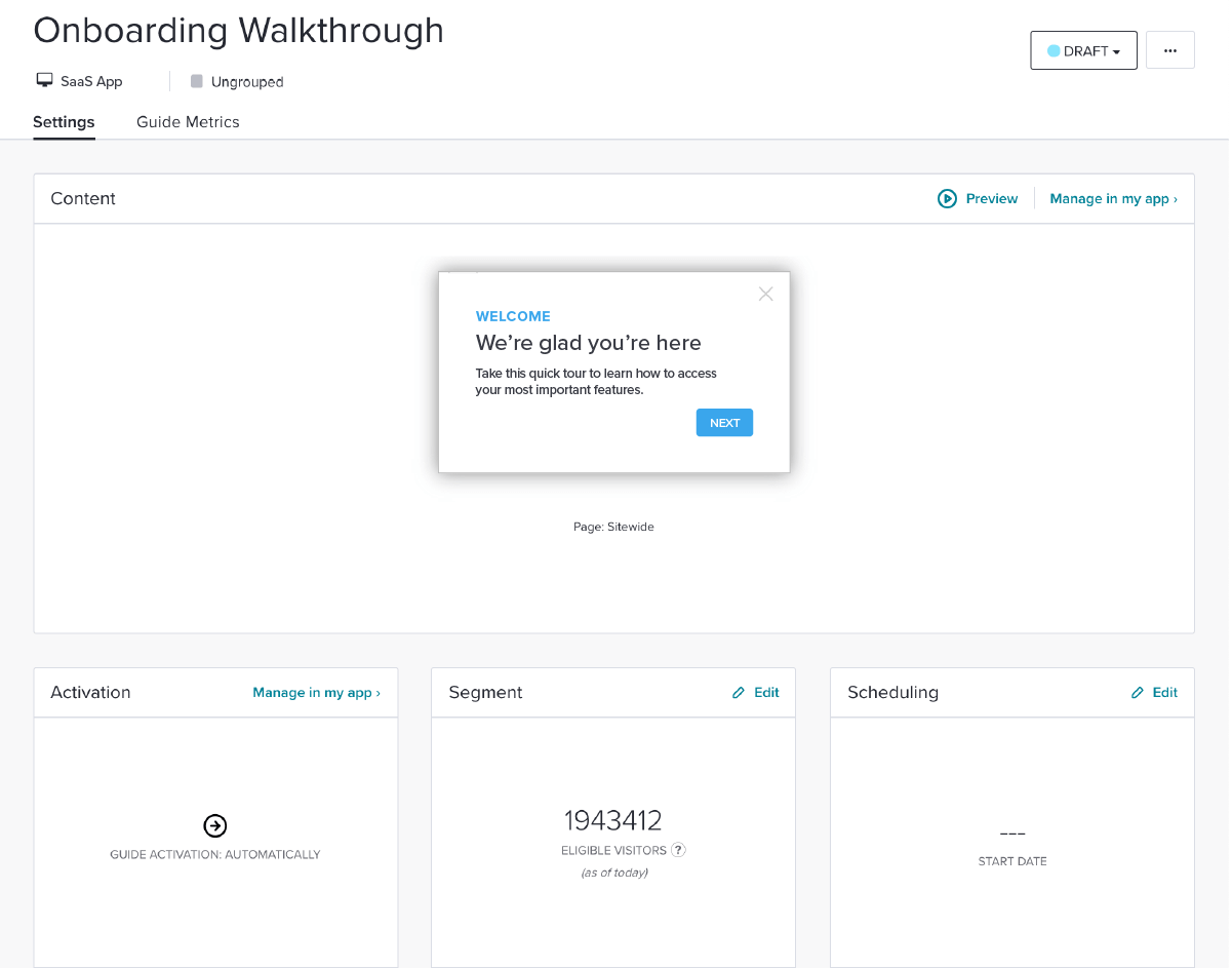 Pendo: Getting Started with In-app Onboarding - Guide overview page
