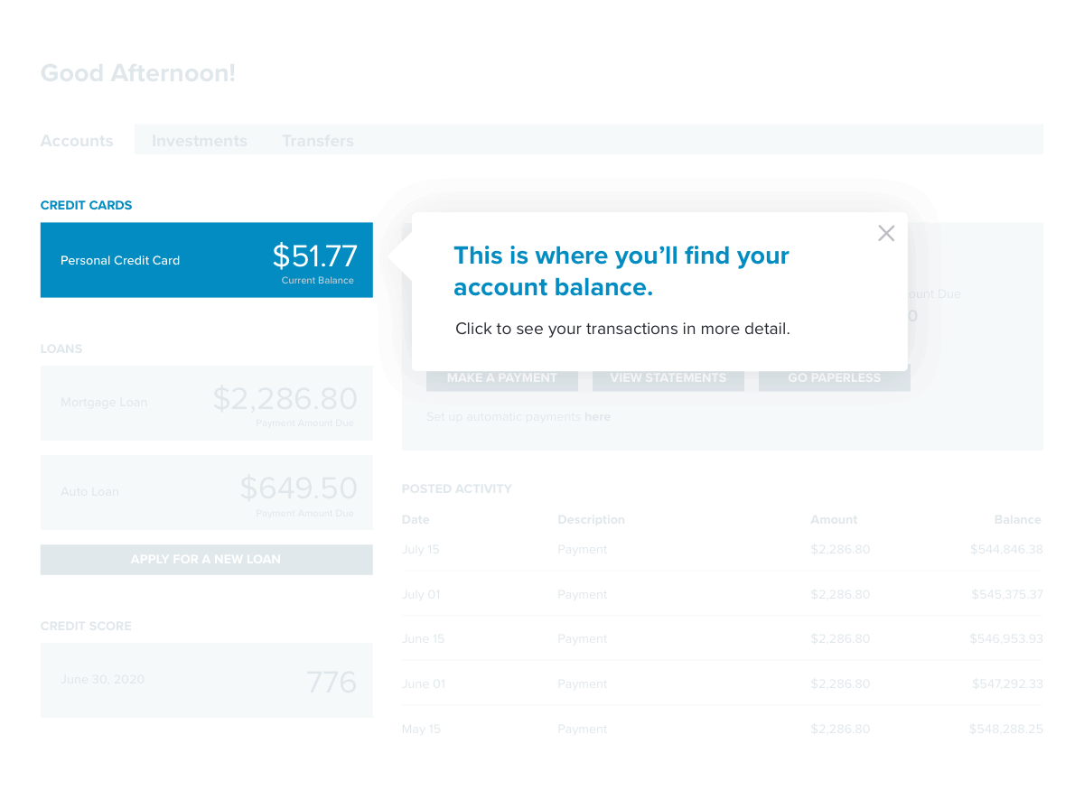 Pendo: financial services onboarding product shot