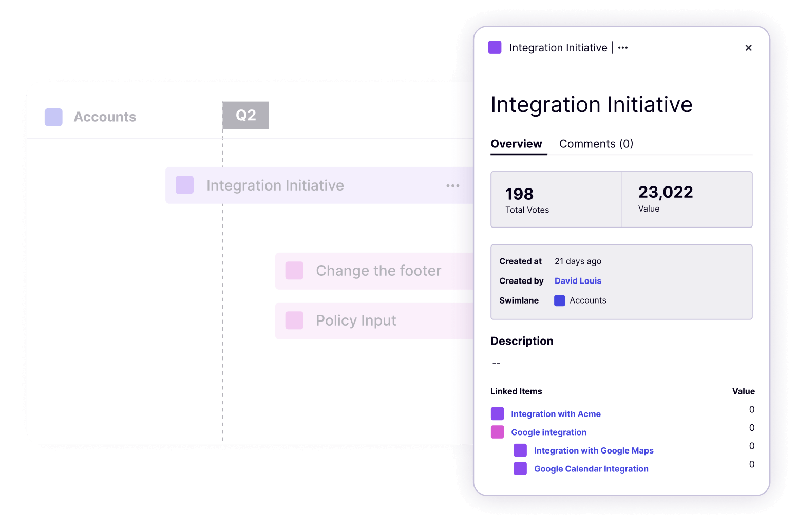 Pendo Roadmaps – Zeige die Gesamtzahl der Stimmen und die Dollarwerte für Initiativen auf deiner Roadmap