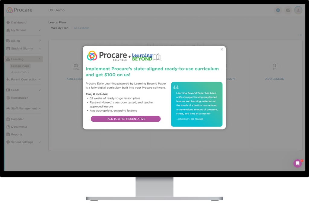 Procare screen example