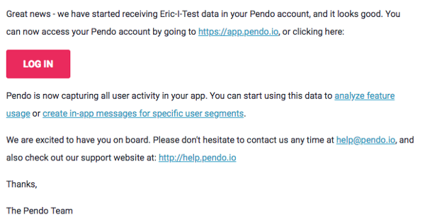 Pendo Data Received Email