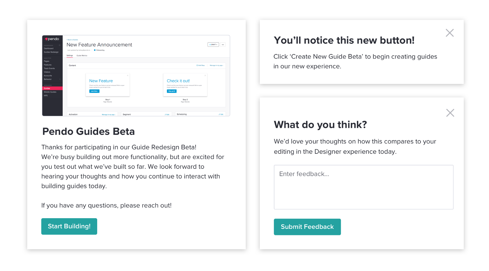 Pendo onboarding feature guides